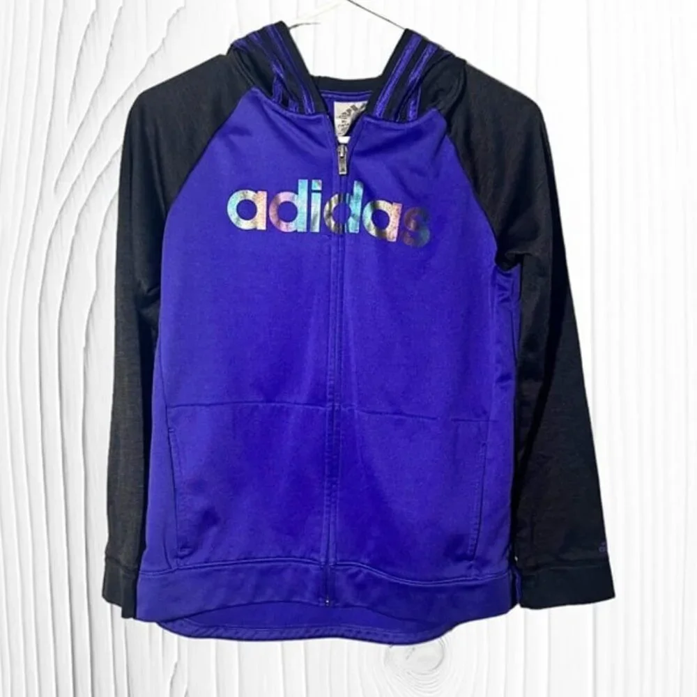 Adidas Girls Rainbow Metallic Zip Up Hoodie Purple and Black‎ Size XL 14/16